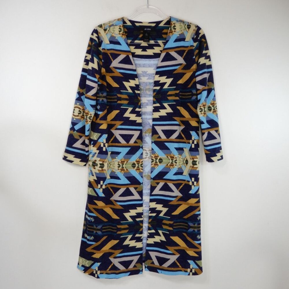 ALI MILES Open Front Cardigan Sweater Duster S Multi Western Aztec Pockets NEW - Picture 1 of 6